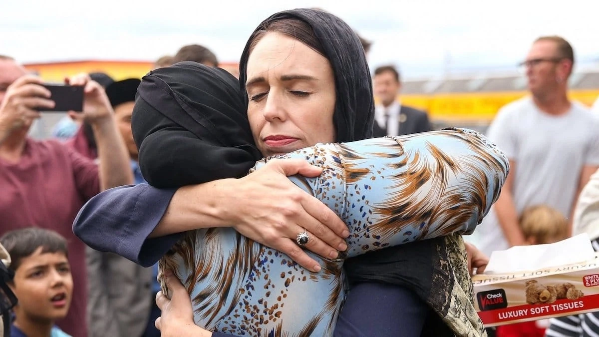 Jacinda Ardern visiting members of one of the Christchurch mosques after the March 15 attacks